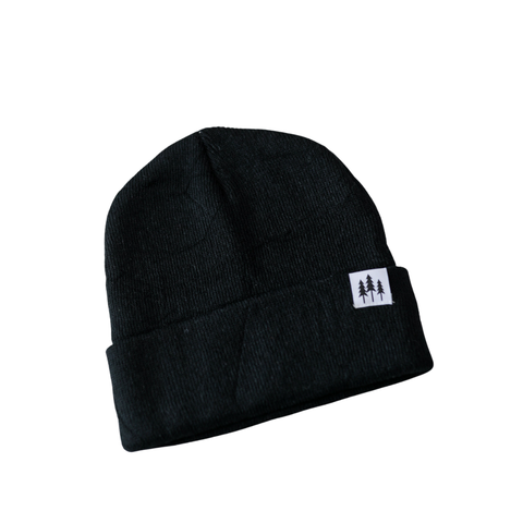 Three Tree Foldover Beanie: Black