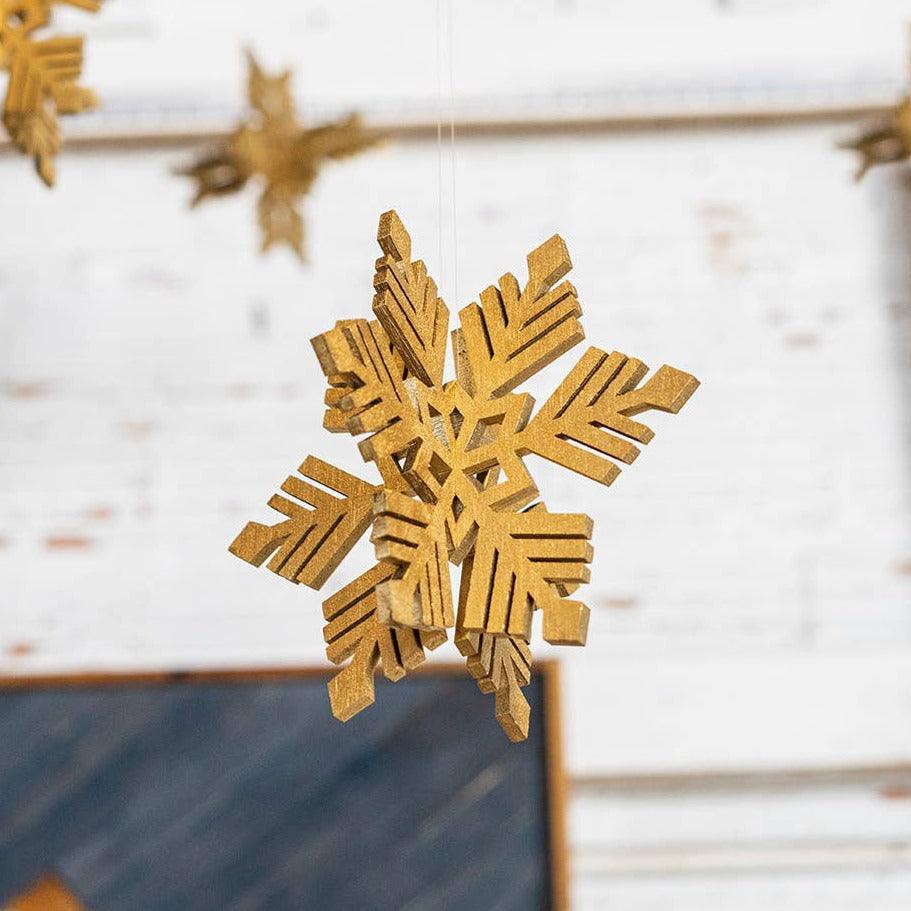 Gold Winter Wonderland Wood Snowflake, Hanging or Tabletop