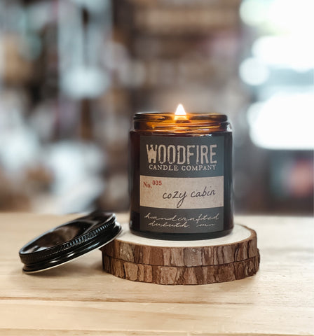 3-Wick Amber Glass Applewood + Amber Lidded Wood Wick Jar Candle